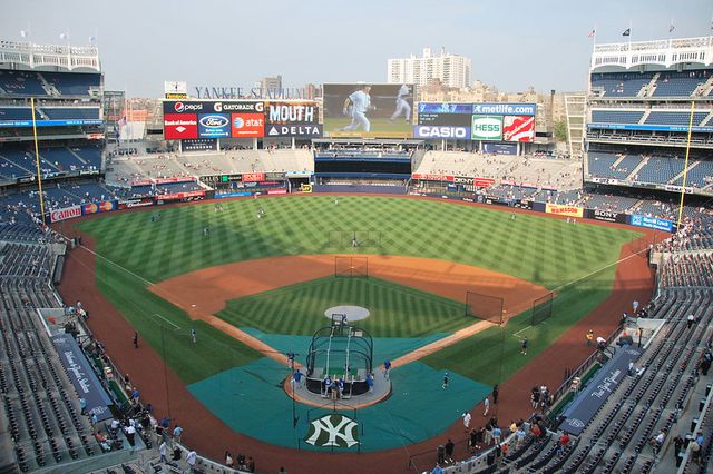 a shot of Yankee Stadium taken from the nosebleeds